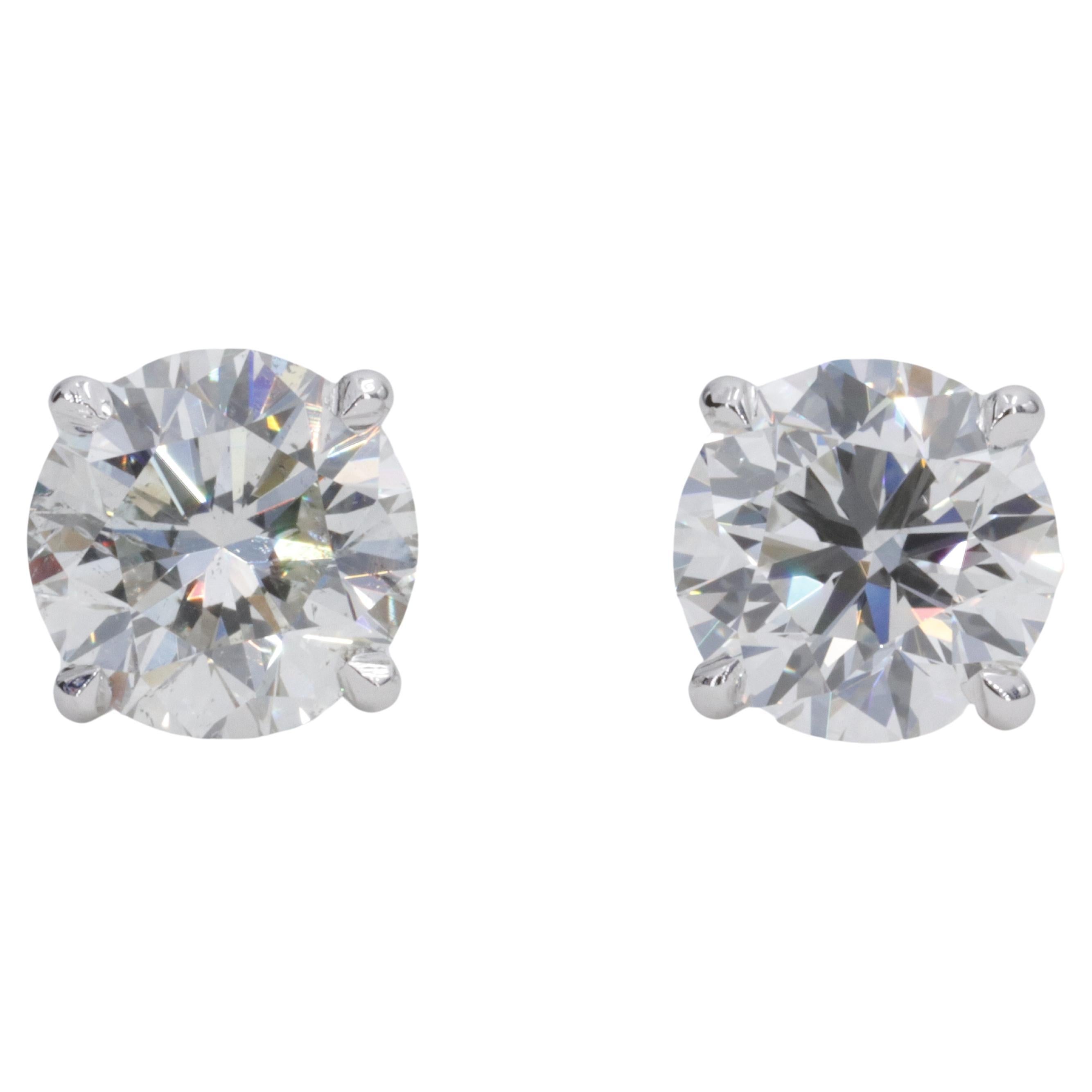 2.06 Carat GIA Natural Diamond Stud Earrings in White Gold 4 Prong Settings For Sale