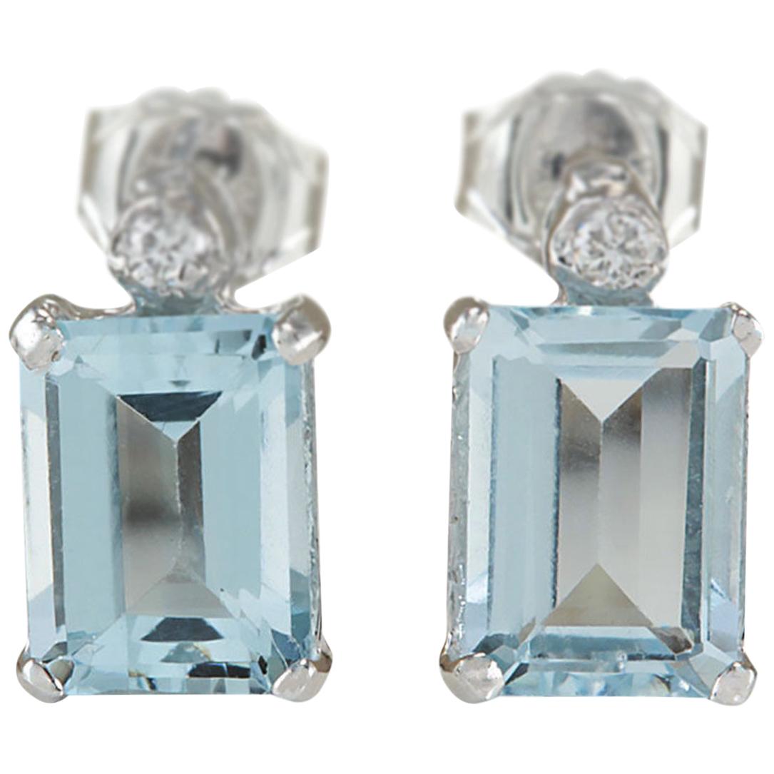 Aquamarine Diamond Earrings In 14 Karat White Gold For Sale