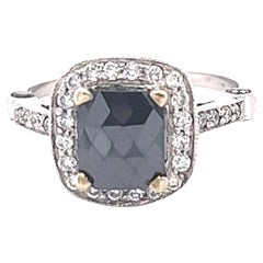 2.06 Carat Natural Black Diamond White Diamond White Gold Engagement Ring