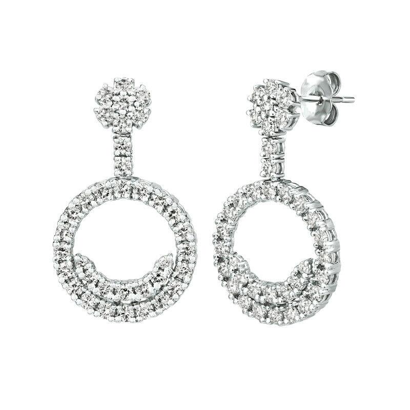 Contemporary 2.06 Carat Natural Diamond Drop Earrings G SI 14k White Gold For Sale