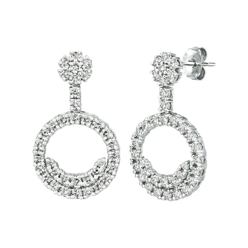 2.06 Carat Natural Diamond Drop Earrings G SI 14k White Gold For Sale