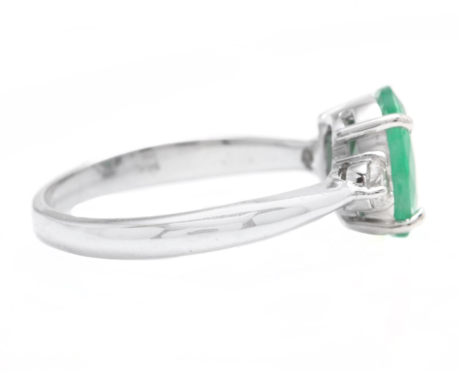 Mixed Cut 2.06 Carat Natural Emerald & Diamond 14k Solid White Gold Ring For Sale