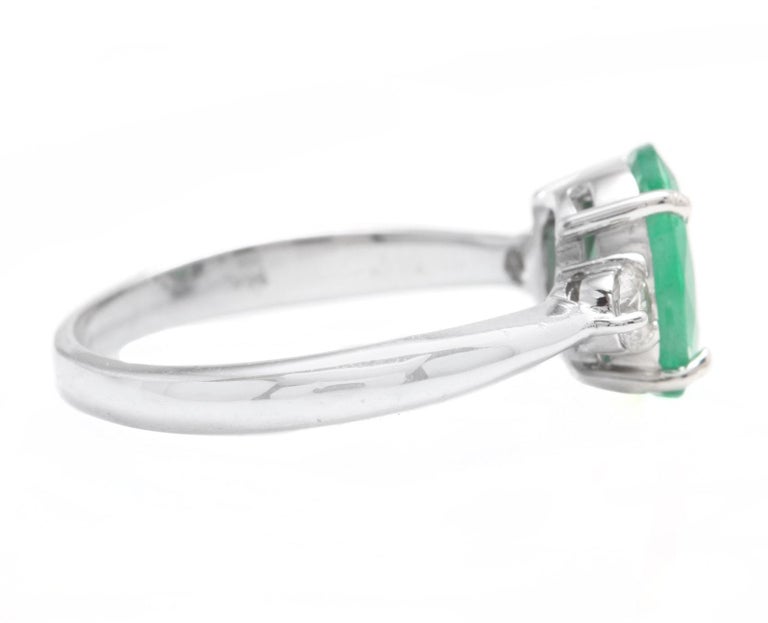 Bague De Mariage Or Blanc 14 Carats - émeraude Naturelle 2,80 Ct Et Diamant