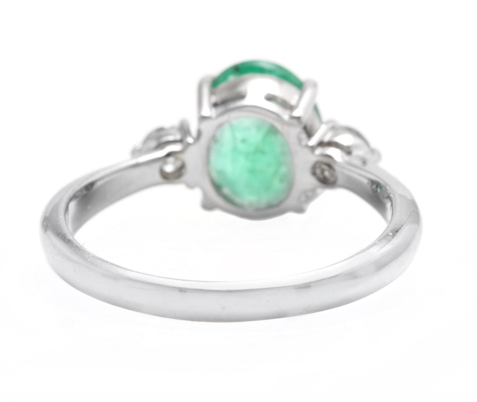 2.06 Carat Natural Emerald & Diamond 14k Solid White Gold Ring In New Condition For Sale In Los Angeles, CA