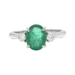 2.06 Carat Natural Emerald & Diamond 14k Solid White Gold Ring