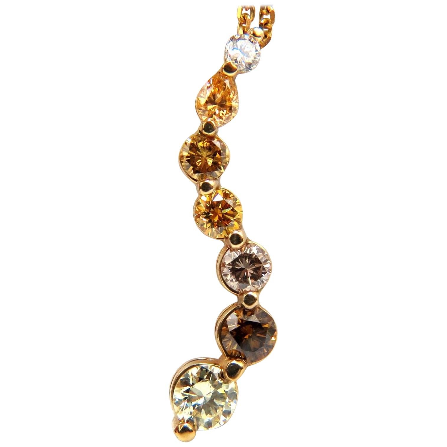 Chaîne à pendentif en diamants naturels de 2,06 carats de couleur jaune, orange, brun clair et rose