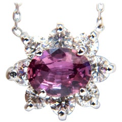 2.06 Carat Natural Purple Pink Sapphire Cluster Diamond Necklace 14 Karat*