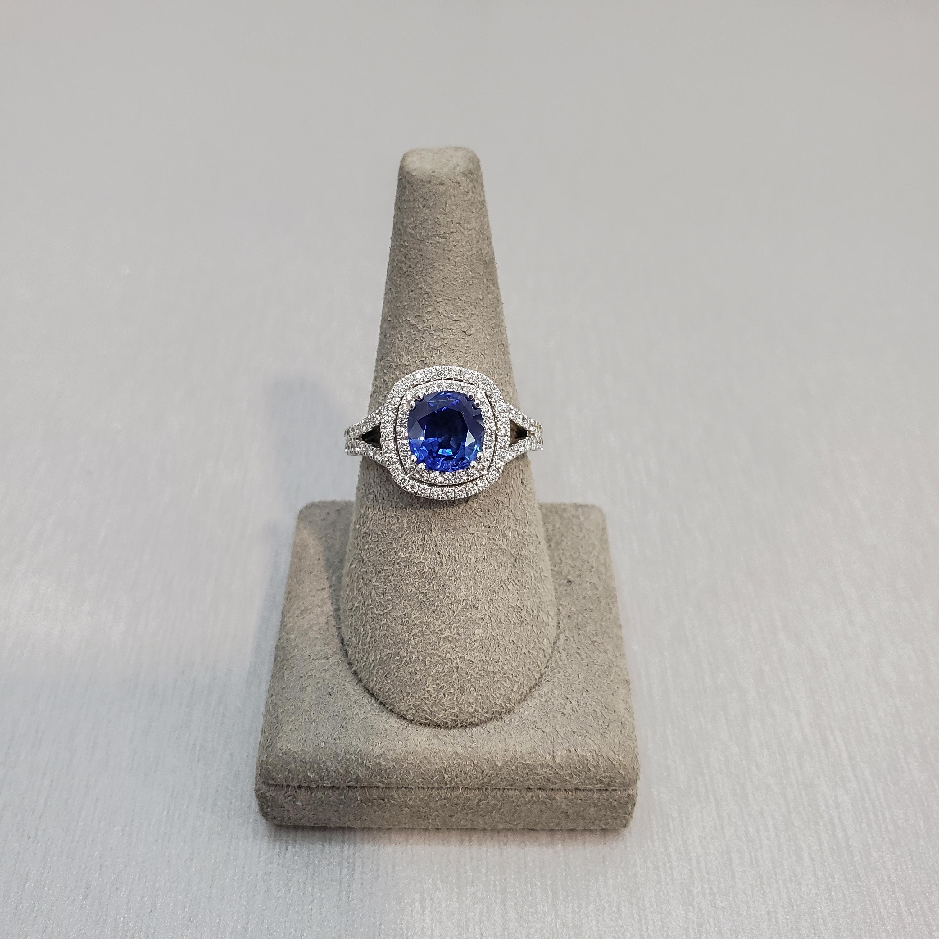 Women's Roman Malakov 2.06 Carats Cushion Cut Blue Sapphire & Diamond Engagement Ring