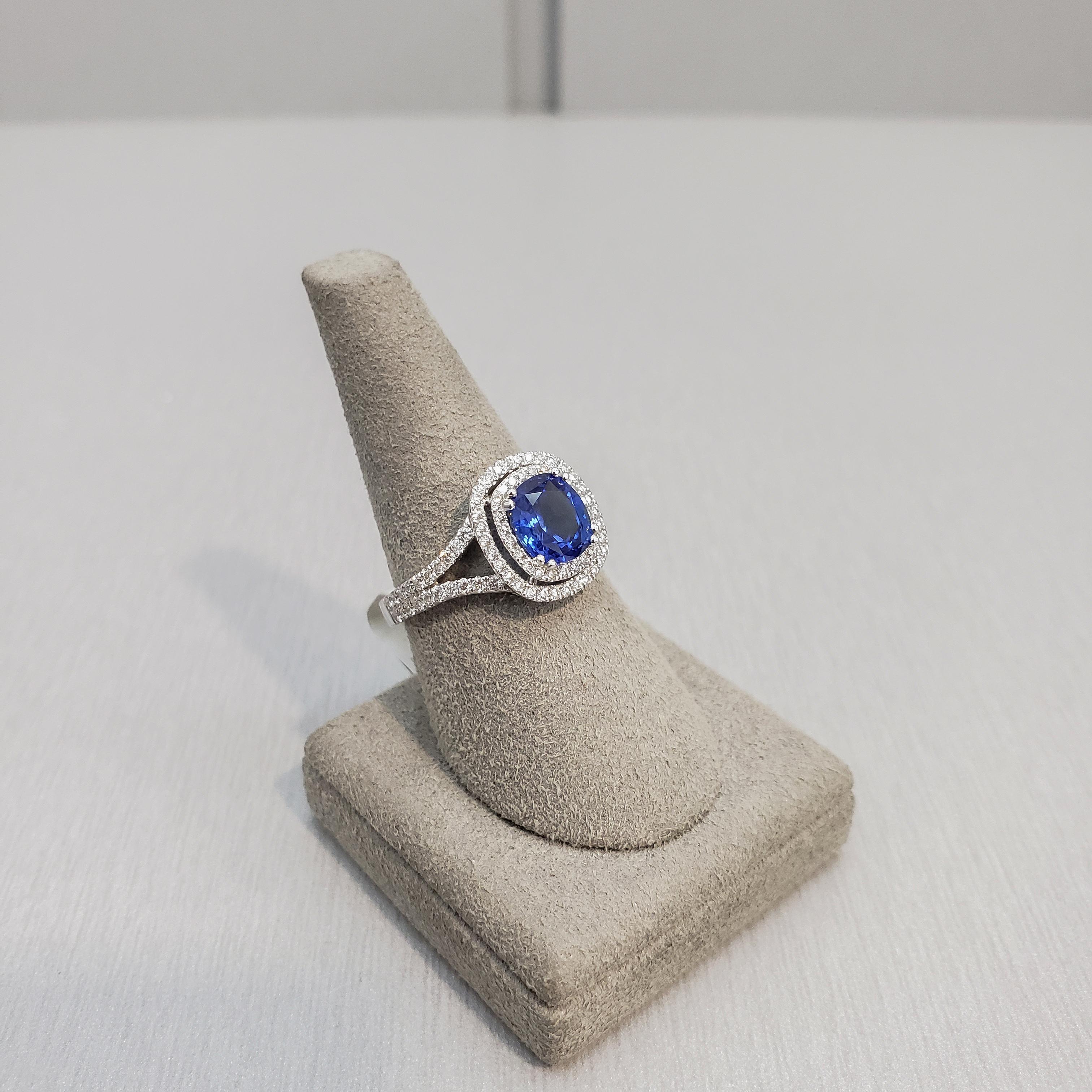 Roman Malakov 2.06 Carats Cushion Cut Blue Sapphire & Diamond Engagement Ring 1
