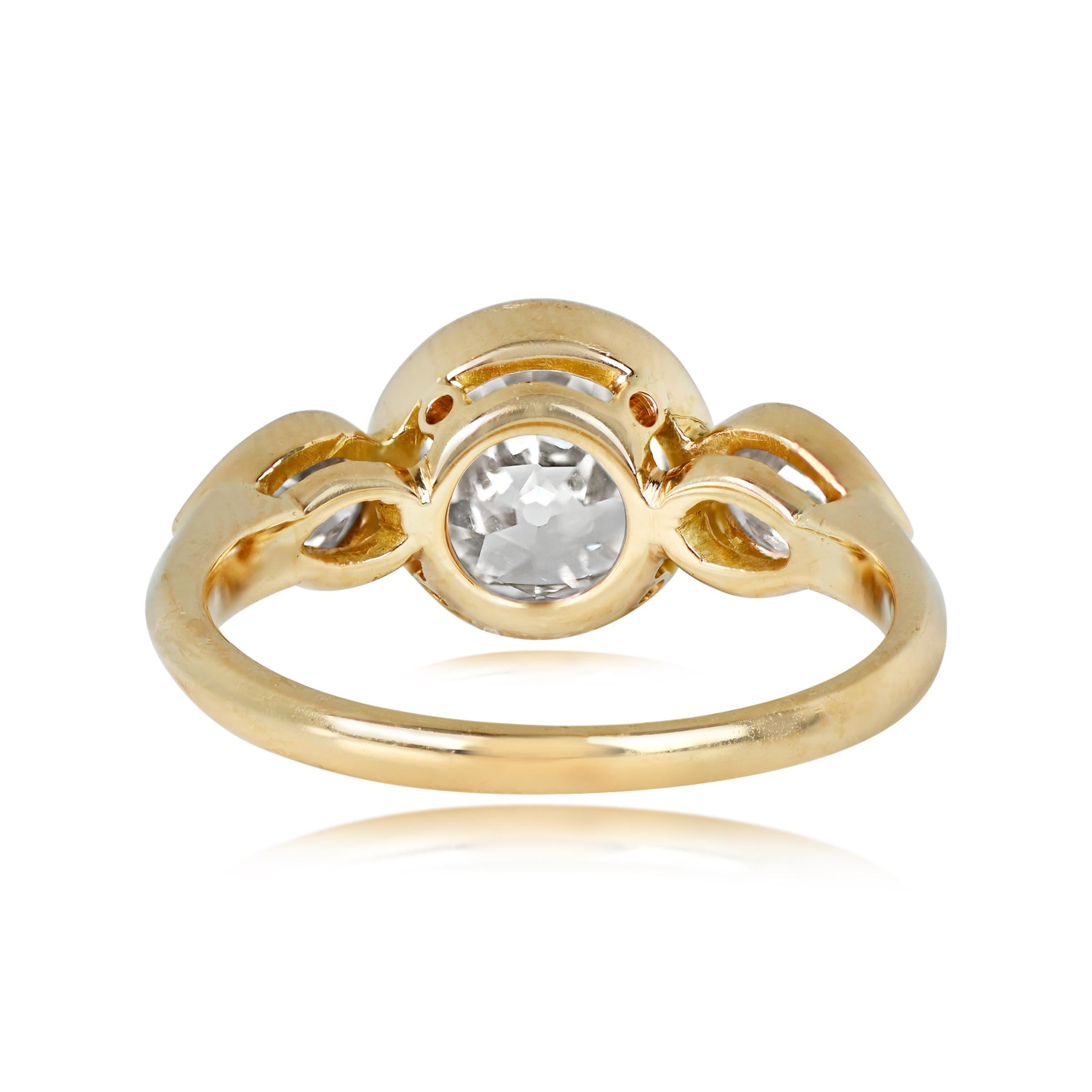 Art Deco 2.06 Carat Old Euro-Cut Diamond Engagement Ring, 18k Yellow Gold