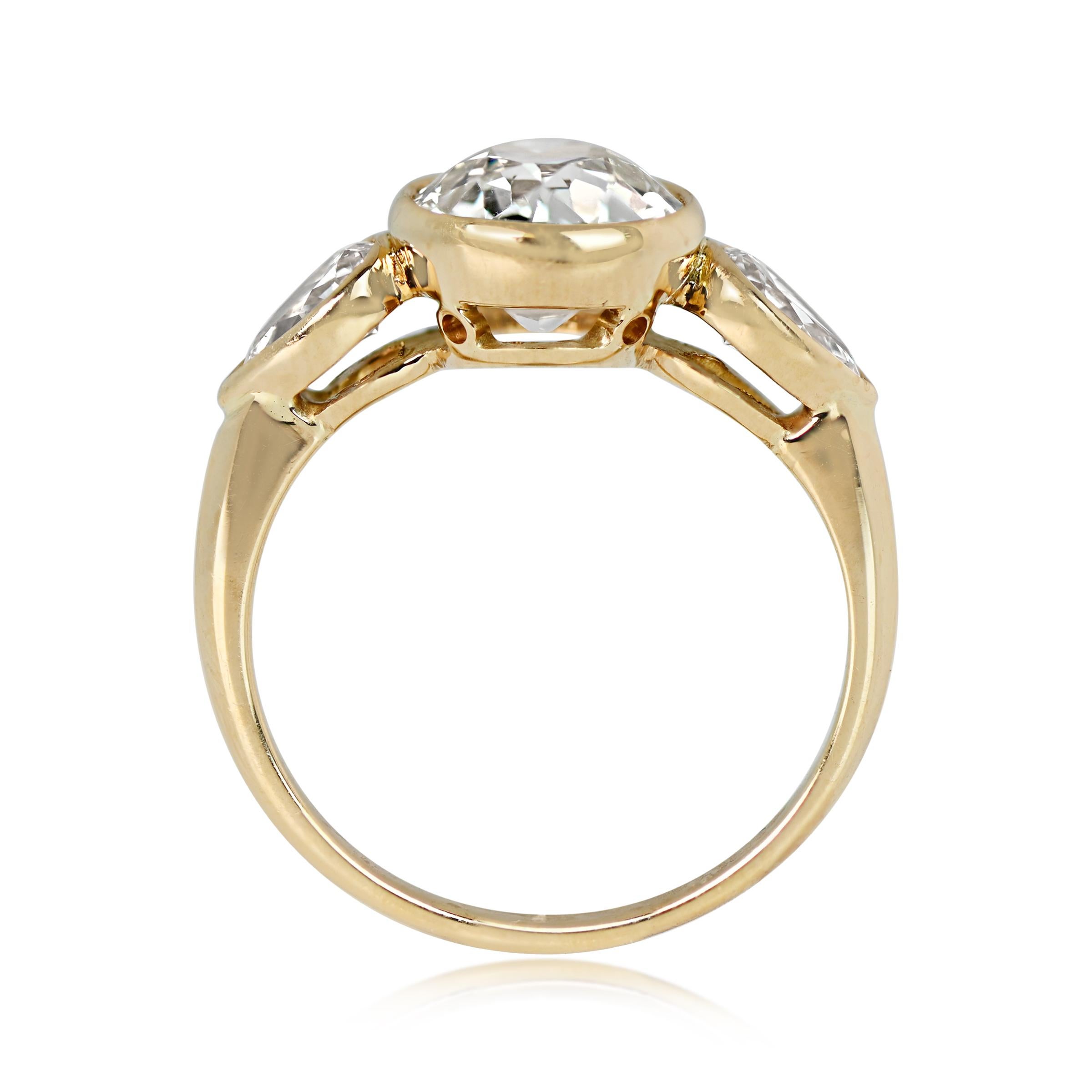 Old European Cut 2.06 Carat Old Euro-Cut Diamond Engagement Ring, 18k Yellow Gold
