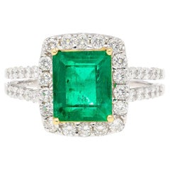 2.06 Carat Old Mine Muzo Colombian Emerald & Diamond Halo Split Shank 18k Ring