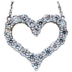 2.06 Carat Open Heart Natural Diamonds Necklace 14 Karat