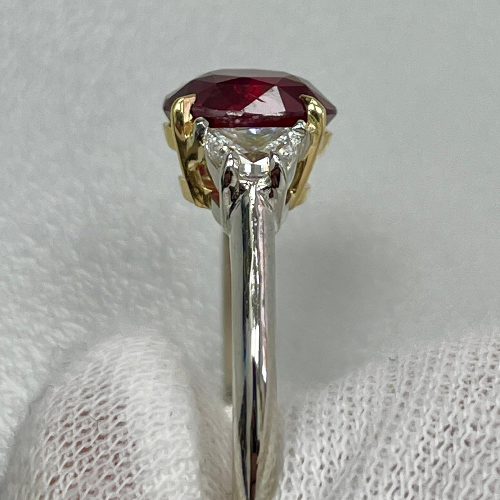Women's 2.06 Carat Oval Ruby & Diamond Platinum Ring with Yellow Gold Basket For Sale