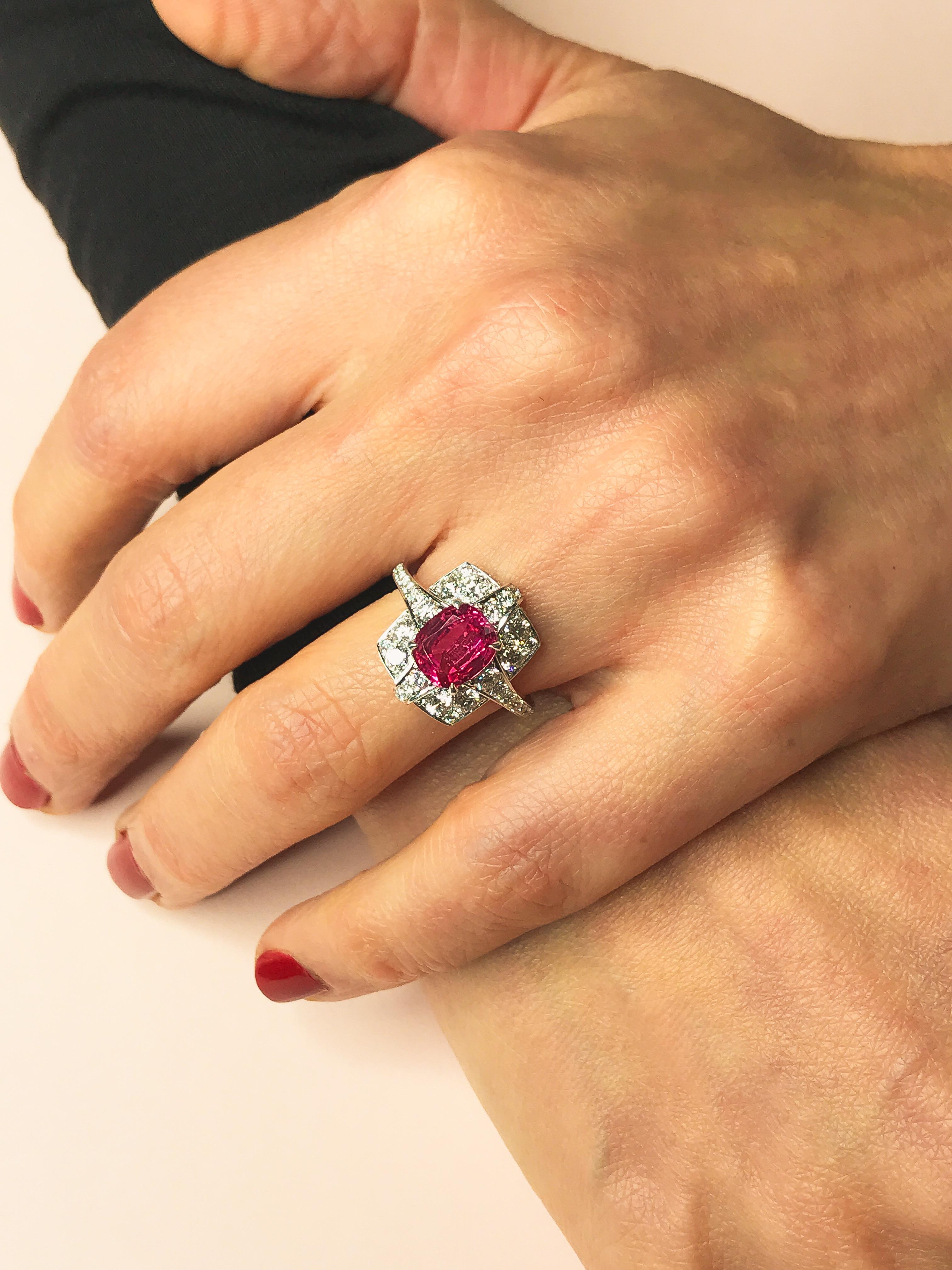 2.06 Carat Pink Spinel Cocktail Ring With Diamonds Set In White Gold 1