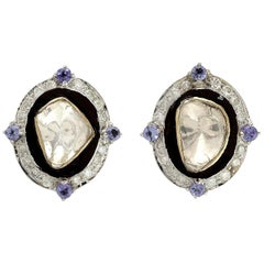 2.06 Carat Rose Cut Diamond Tanzanite 18 Karat Gold Stud Earrings