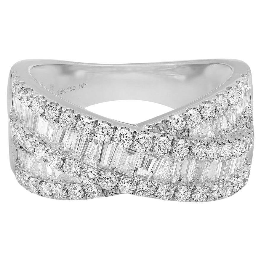 2,06 Karat Runder und Baguette-Diamant Crossover-Mode-Ring 18K Weißgold im Angebot