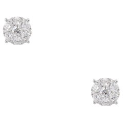 2.06 Carat Round Brilliant Cut Diamond Cluster Stud Earrings 14 Karat In Stock