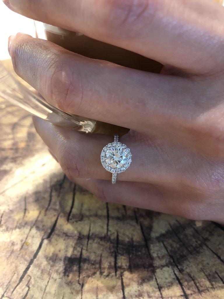 This exceptionally beautiful round brilliant cut diamond engagement ring will astonish you with its incredible cut, quality, value, design and brilliance combination! The gorgeous 1.51 ct round brilliant cut diamond poised in the center of this