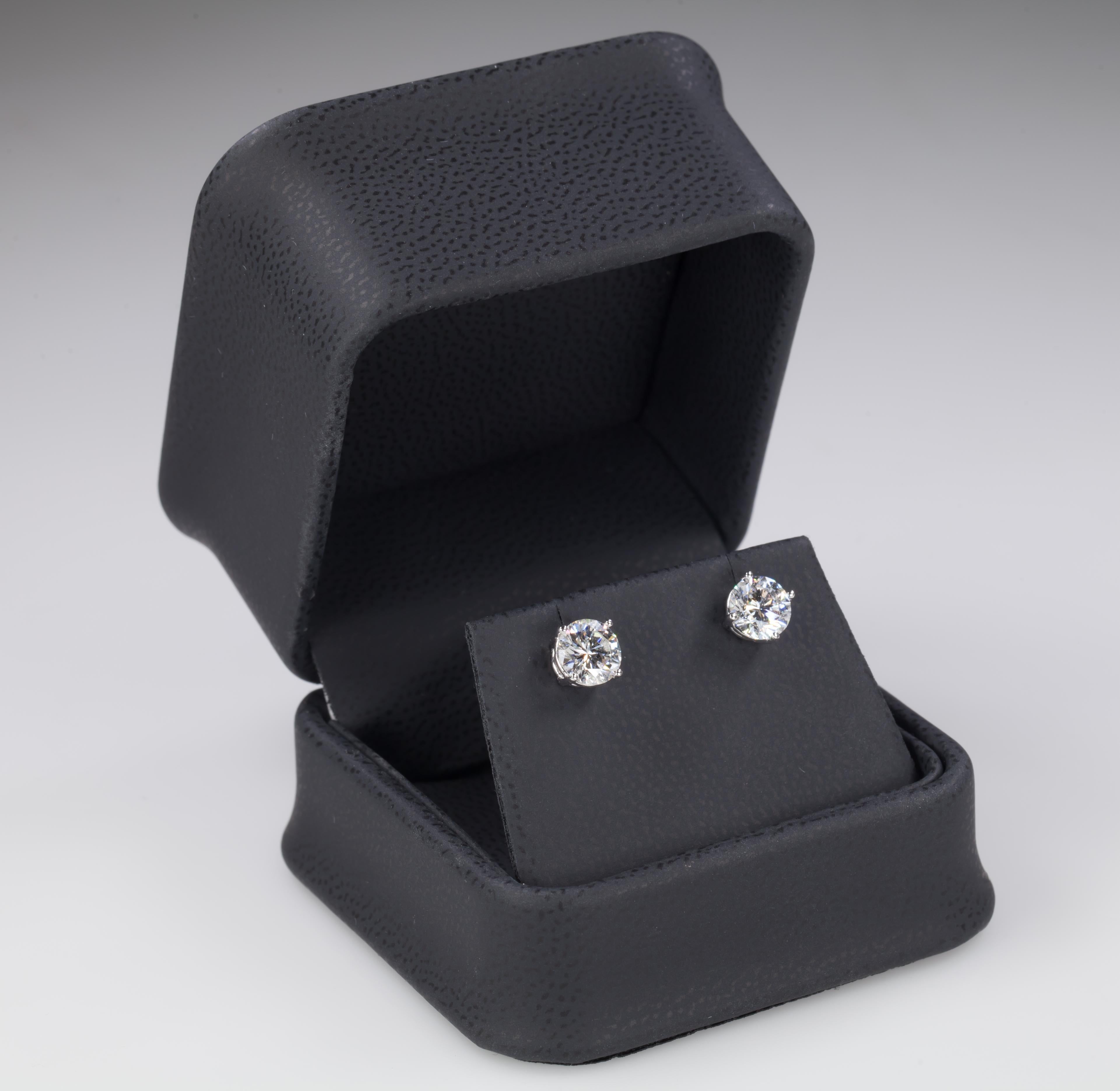 Round Cut 2.06 Carat Round Diamond Stud Four Prong Earrings in 14 Karat White Gold G-H/SI1