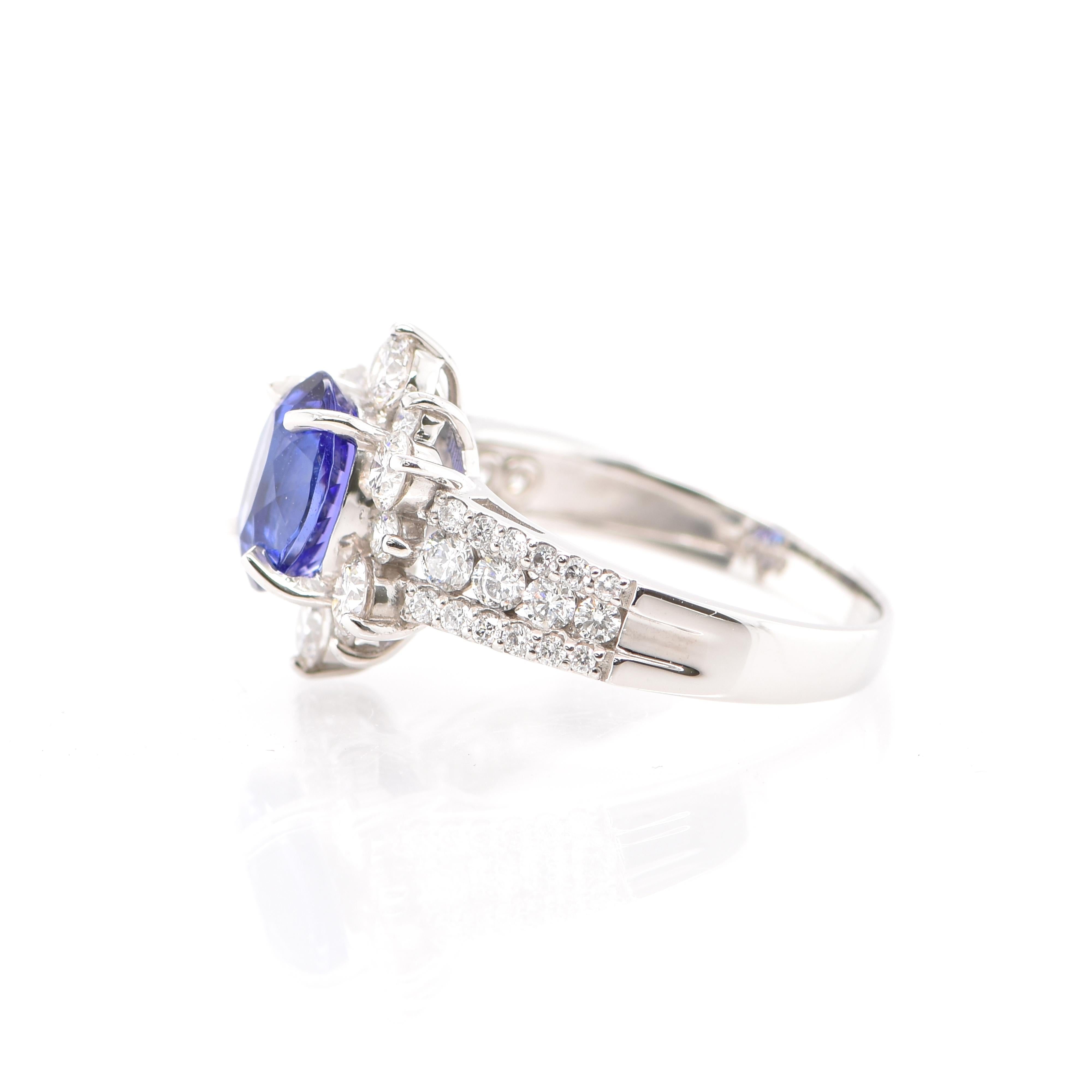 2.06 Carat Tanzanite and Diamond Halo Ring Set in Platinum In New Condition In Tokyo, JP