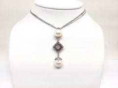 2.06 Carat White Gold Necklace Princess Diamond Pearl Pendant