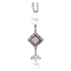 2.06 Carat White Gold Necklace Princess Diamond Pearl Pendant