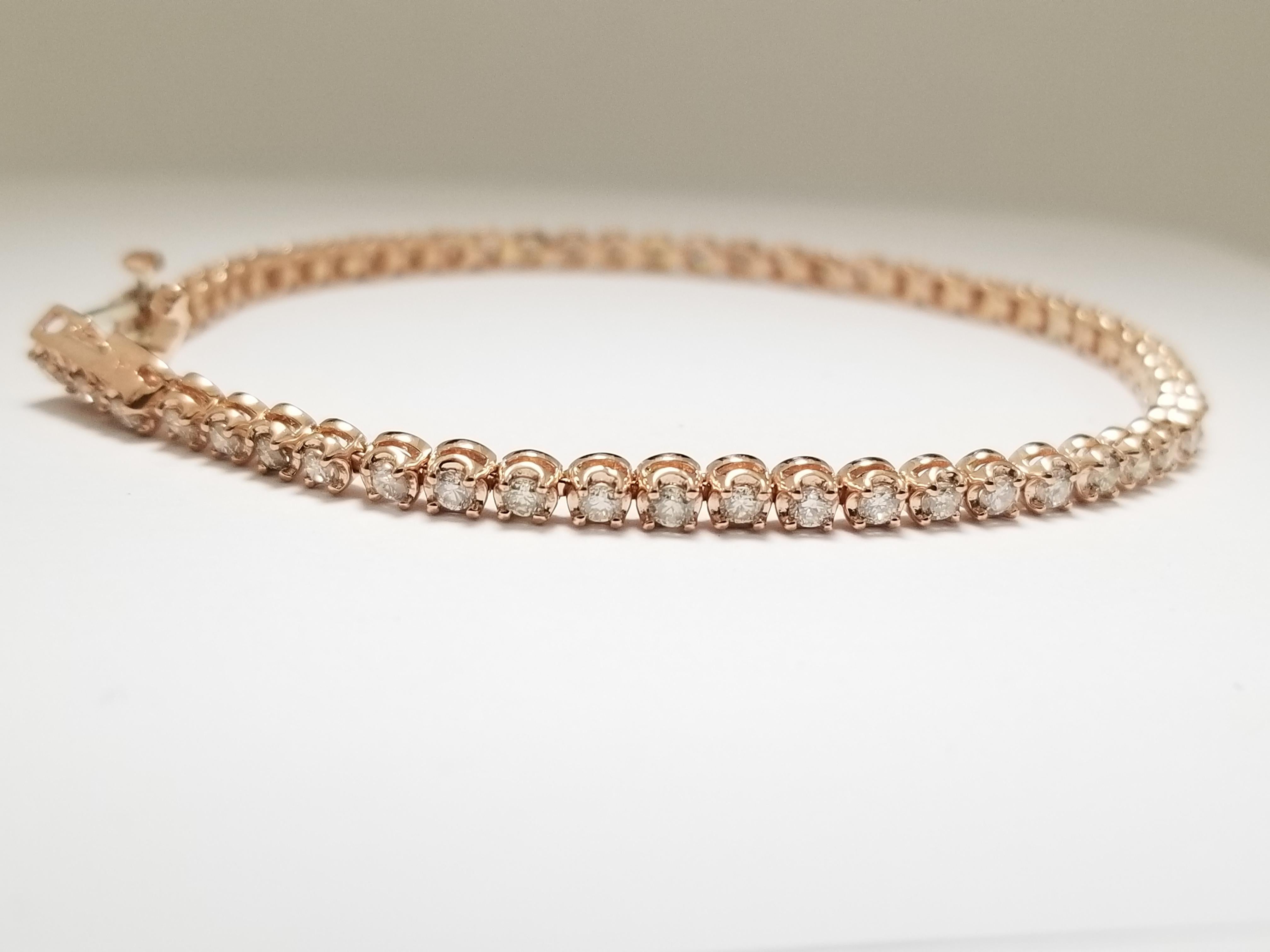 Round Cut 2.05 Carats Natural Diamond Buttercup Set Tennis Bracelet 14 Karat Rose Gold