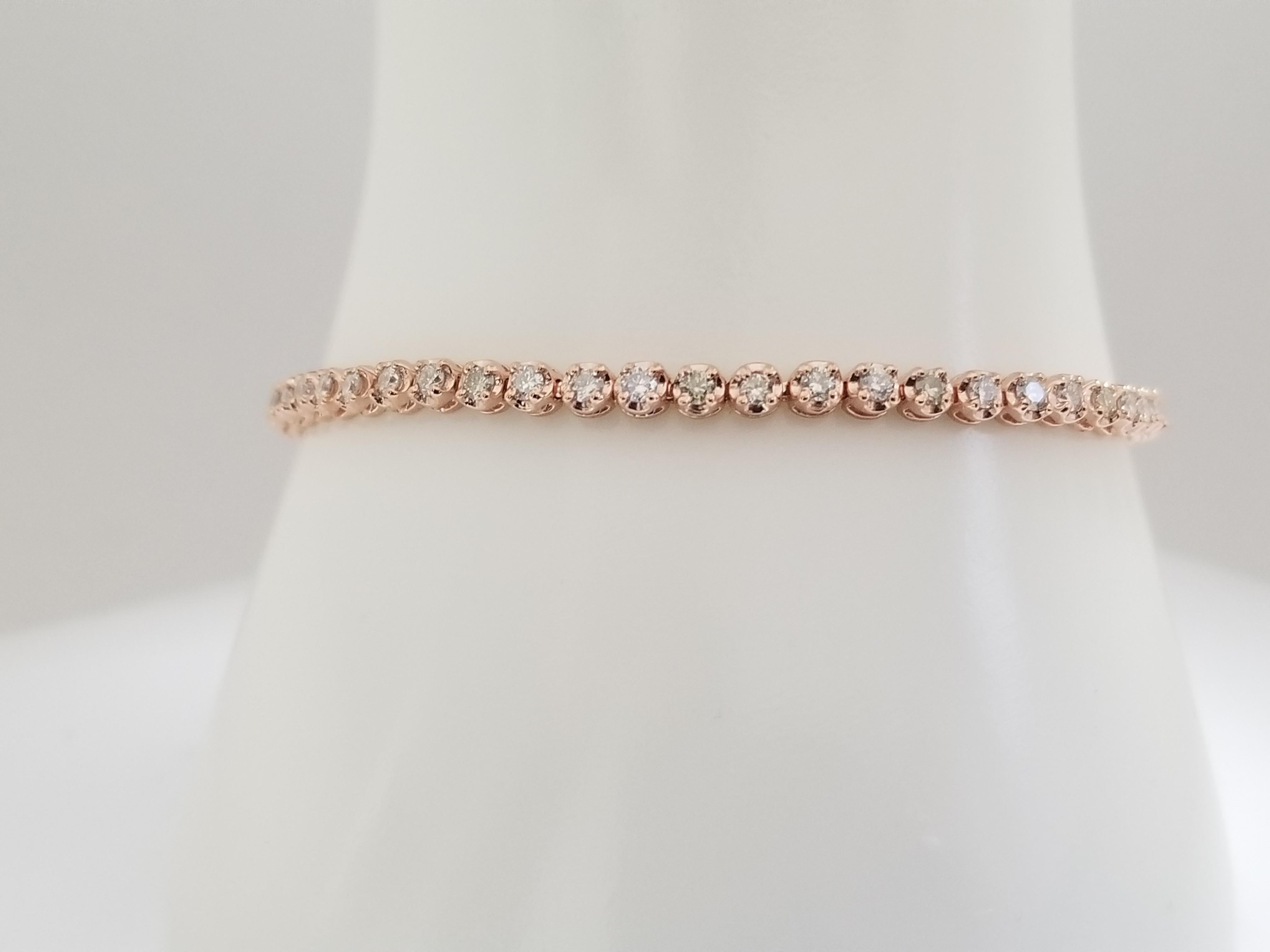 2.05 Carats Natural Diamond Buttercup Set Tennis Bracelet 14 Karat Rose Gold In New Condition In Great Neck Plaza, NY