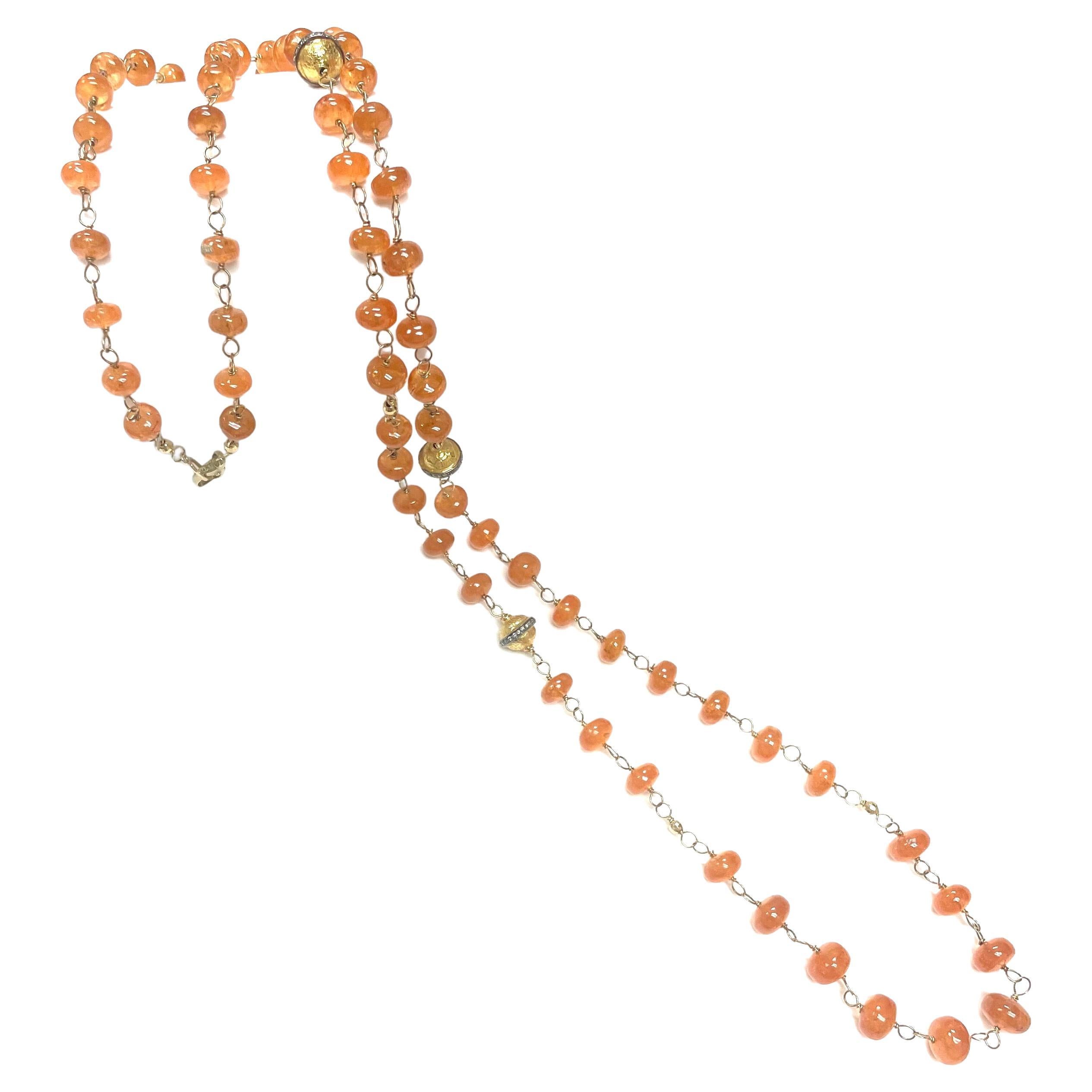 Artigiano 206 Carati Collana di spessartite arancione con accenti di diamanti in vendita