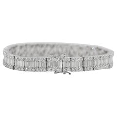 20.6 Ct Baguette & Round Cut Natural Diamond Tennis Bracelet 14K White Gold 7.6"