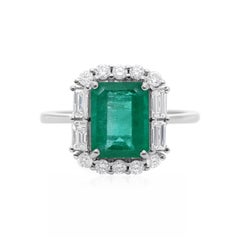 2,06 Ct sambischen Smaragd Diamant Halo 14k Weißgold Geburtsstein Ehering
