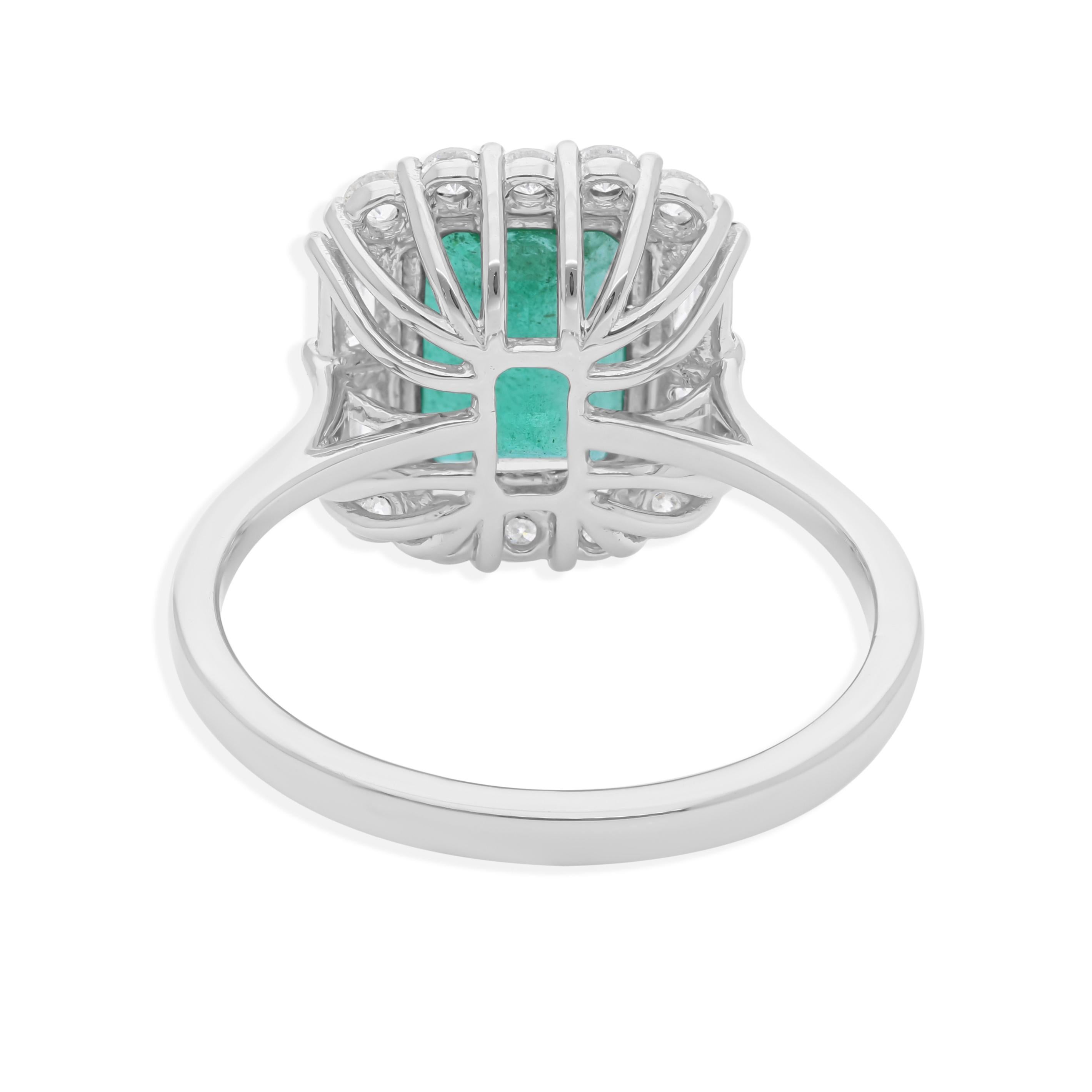Im Angebot: 2,06 Ct sambischen Smaragd Diamant Halo 18k Weißgold Geburtsstein Ehering () 9