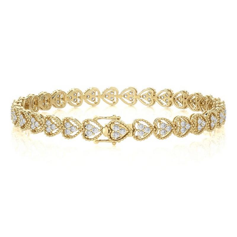 Modern 2.06 CTW Round Diamonds 14K Yellow Gold Moonlight Collection Heart Bracelets For Sale