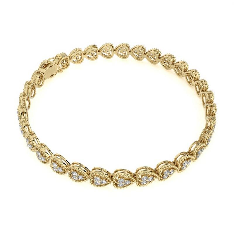 Round Cut 2.06 CTW Round Diamonds 14K Yellow Gold Moonlight Collection Heart Bracelets For Sale
