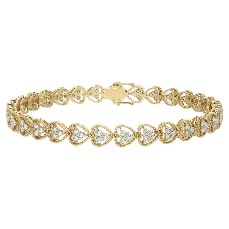 2,06 CTW runde Diamanten 14K Gelbgold Moonlight Kollektion Herzarmbänder