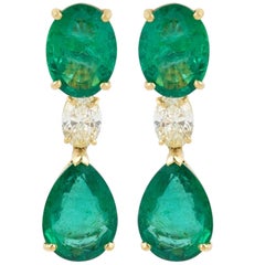 20.60 Carat Emerald Diamond 14 Karat Gold Earrings