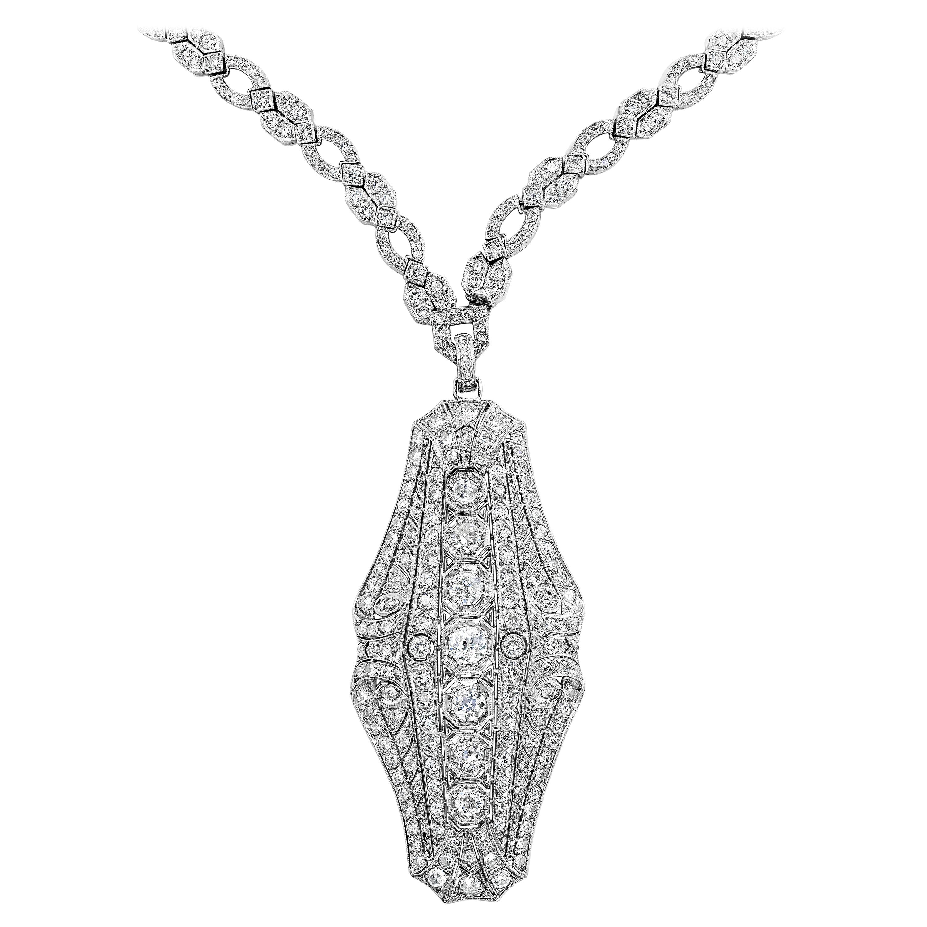 20.60 Carats Total Round Diamond Antique-Style Collapsible Necklace For Sale