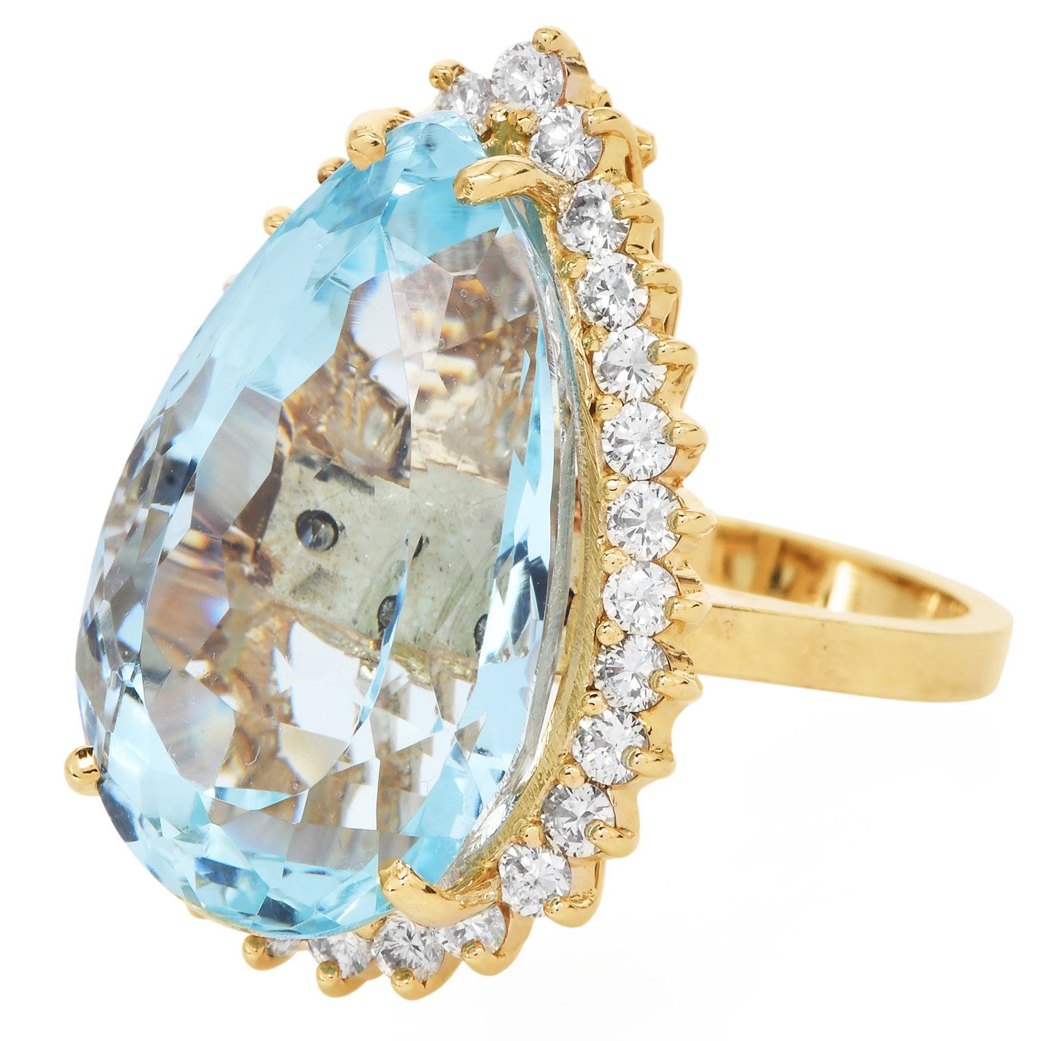 Anello e ciondolo in oro con pera, acquamarina e diamante da 20,60 carati Rindant In condizioni ottime in vendita a Miami, FL