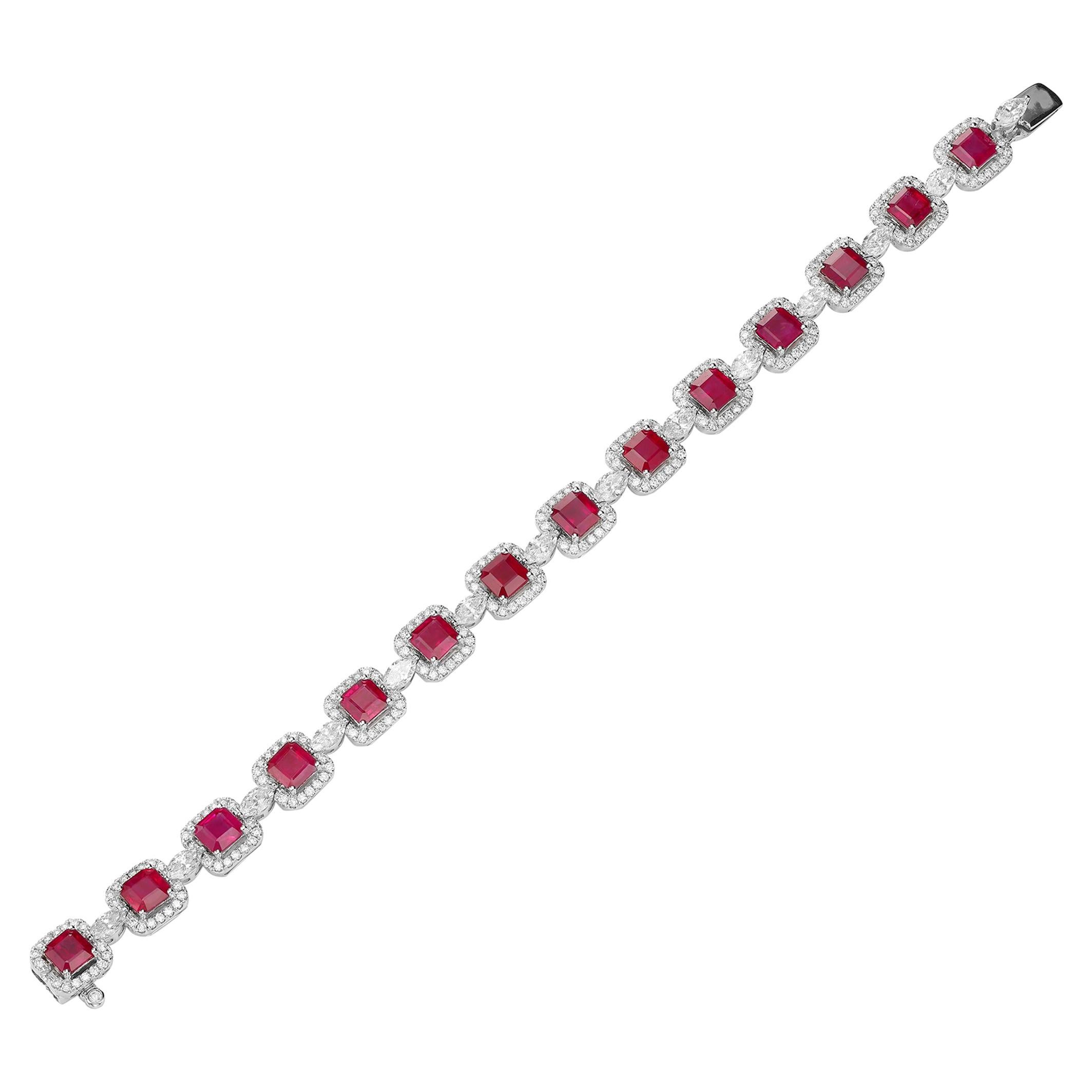 20.62 Carat Octagon Ruby Diamond 18 Karat White Gold Bracelet Bangle For Sale