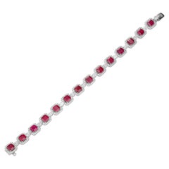 Bracelet jonc octogonal en or blanc 18 carats avec diamants et rubis de 20,62 carats