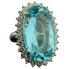 20.63 Carat Oval Aquamarine Surrounded by Diamonds in Platinum