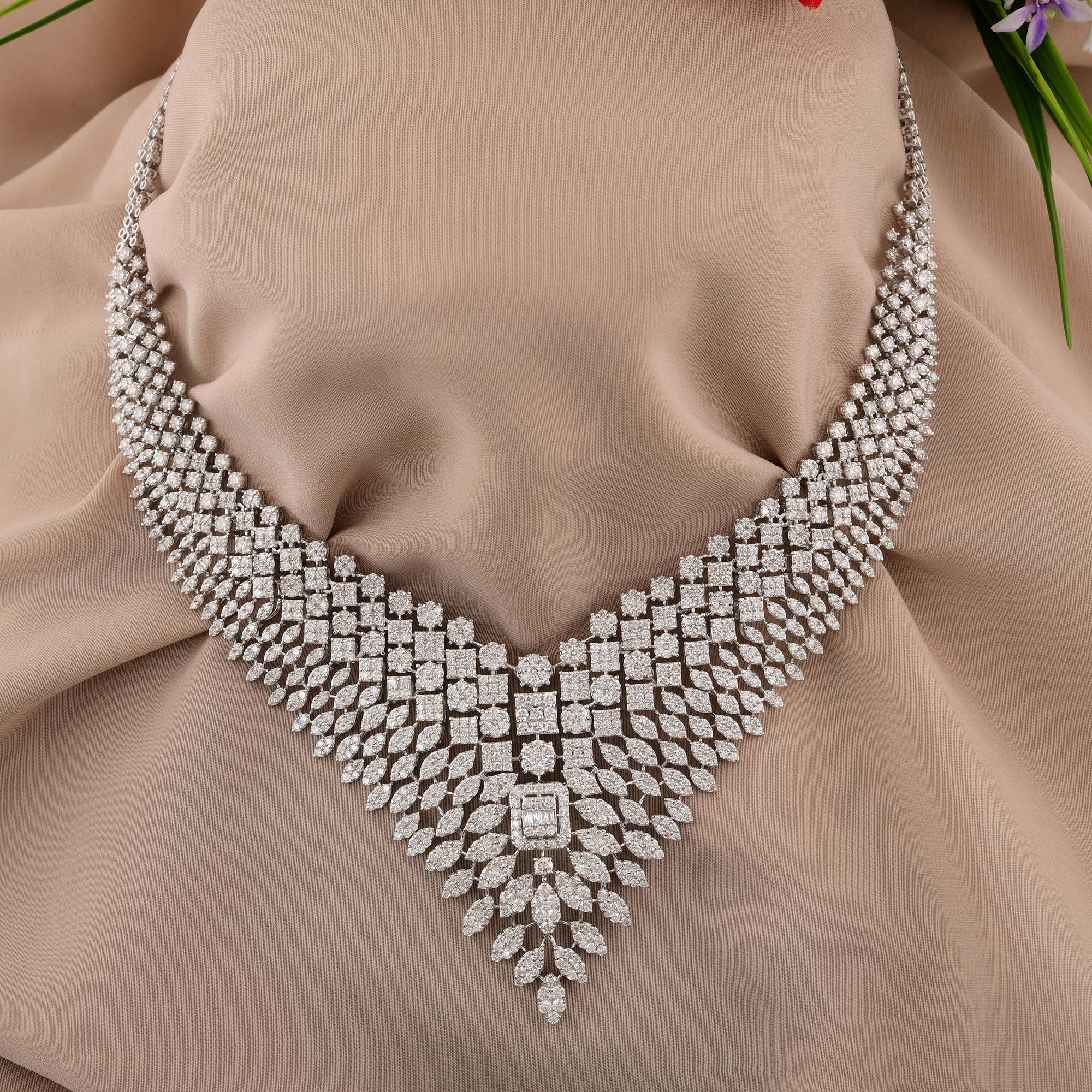 Round Cut 20.63 Carat SI/H Round Brilliant Cut Diamond Choker Necklace 18 Karat White Gold For Sale