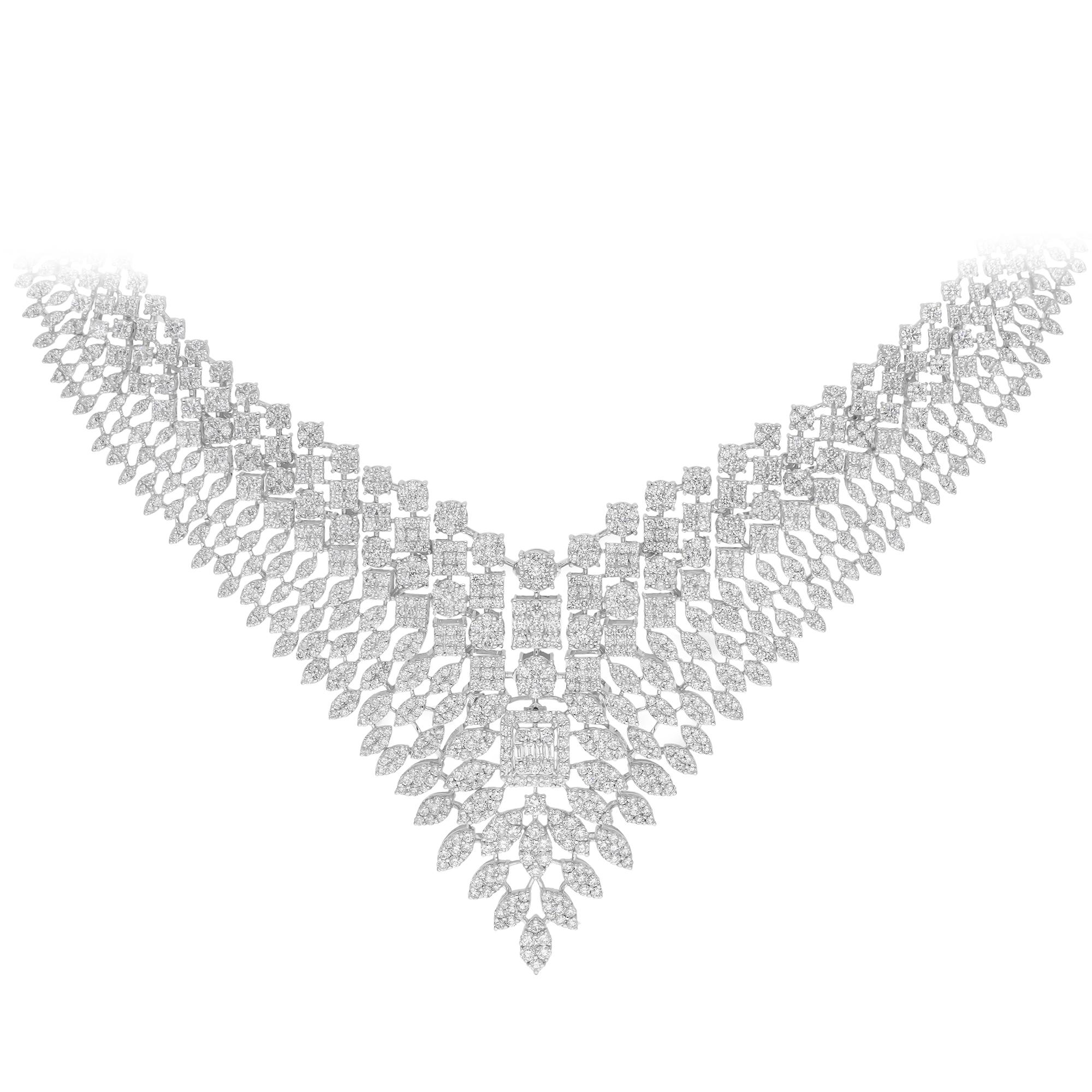 20.63 Carat SI/H Round Brilliant Cut Diamond Choker Necklace 18 Karat White Gold (Rundschliff) im Angebot
