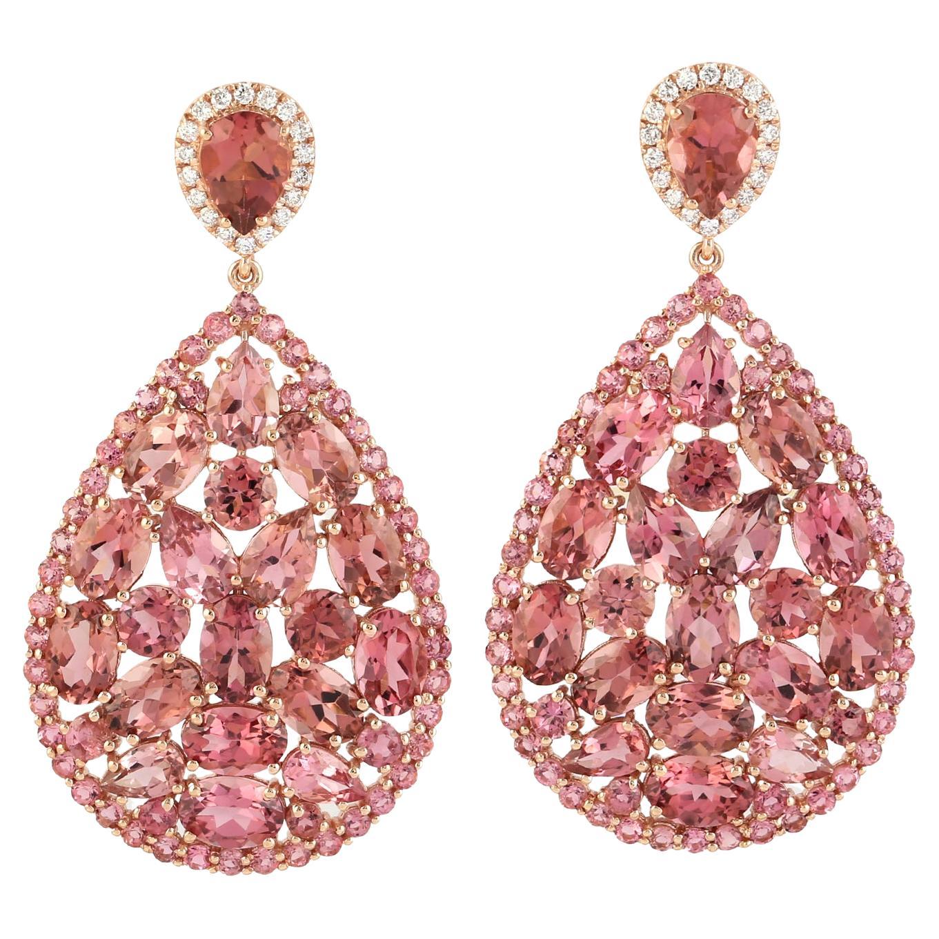20.67 carat Tourmaline Diamond 14 Karat Gold Earrings For Sale