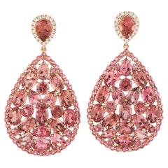 20.67 carat Tourmaline Diamond 14 Karat Gold Earrings