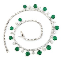 20.68 Carat Emerald 14 Karat White Gold Diamond Choker Necklace