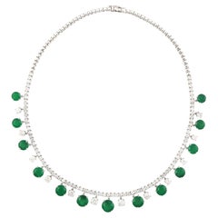 20.68 Carat Emerald 14 Karat White Gold Diamond Choker Necklace