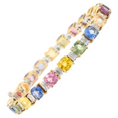 20.68 Carat Multi-Color Rainbow Sapphire Diamond 18 Karat Gold Gemstone Bracelet