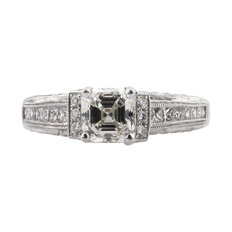 2.06ct Asscher Cut Diamond Engagement Ring For Sale